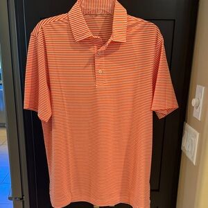 Men’s orange white striped polo shirt. New w/out tags! Illini Broncos Tennessee